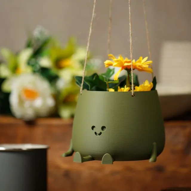 ECO-ELEGANCE: THE SUSTAINABLE HANGING HAPPY POT - MATTE GREEN