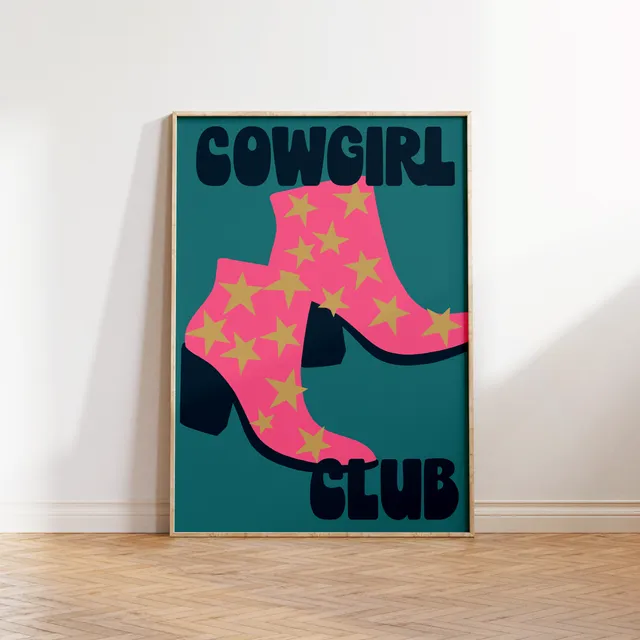 Cowgirl Club' Print in Blue and Pink