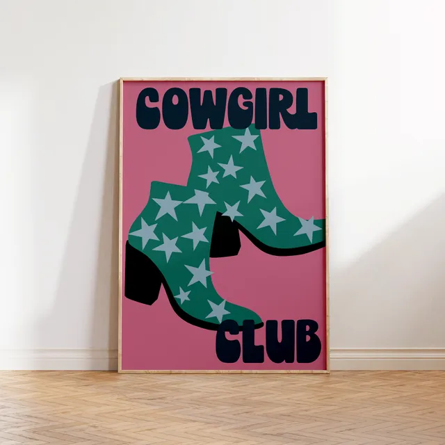 Cowgirl Club' Print in Green and Pink