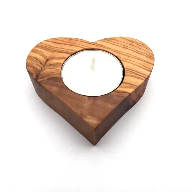 Heart-shaped tea light holder, Candle holder made of olive wood