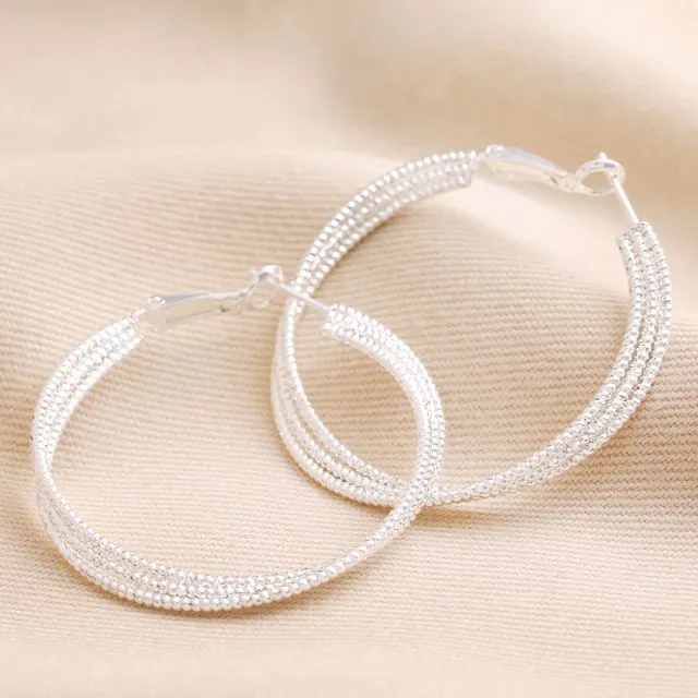 72107 - Triple Layered Thread Hoop Earrings in Silver