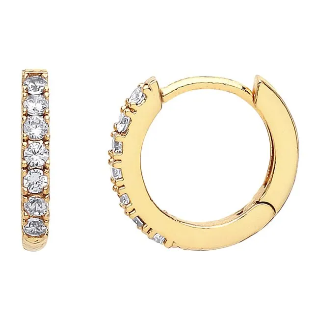 Pave Set Hoop Earrings With White Cz - Gold Plated - Np