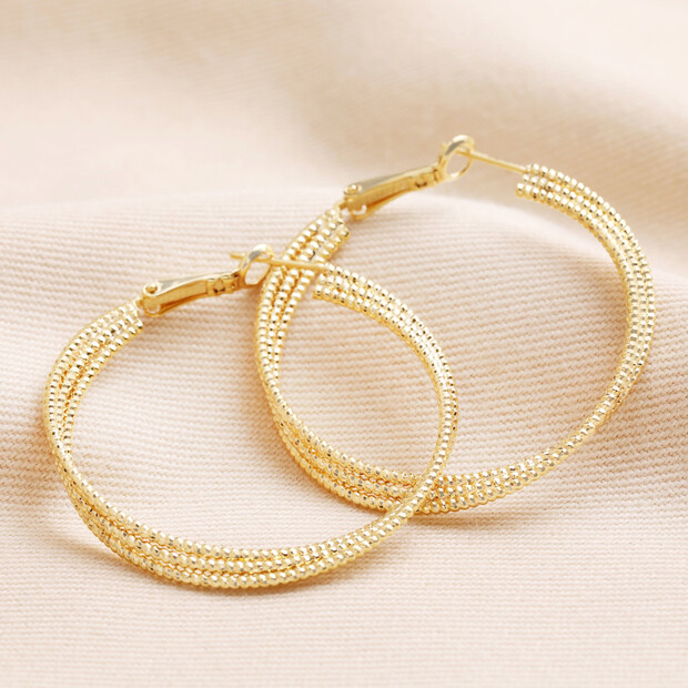 72110 - Triple Layered Thread Hoop Earrings in Gold