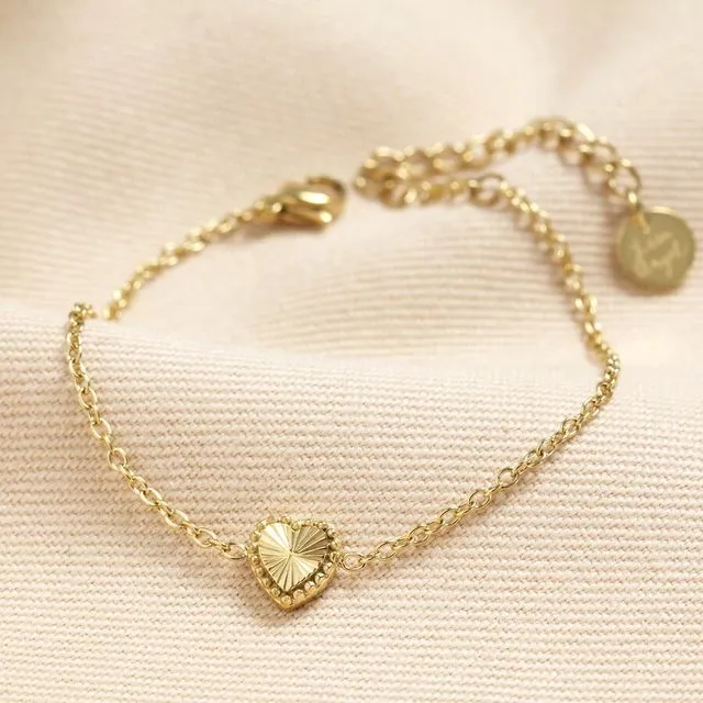 70320 - Gold Stainless Steel Tiny Antiqued Heart Bracelet