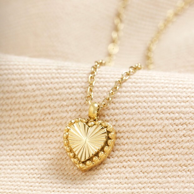 70323 - Gold Stainless Steel Tiny Antiqued Heart Pendant Necklace