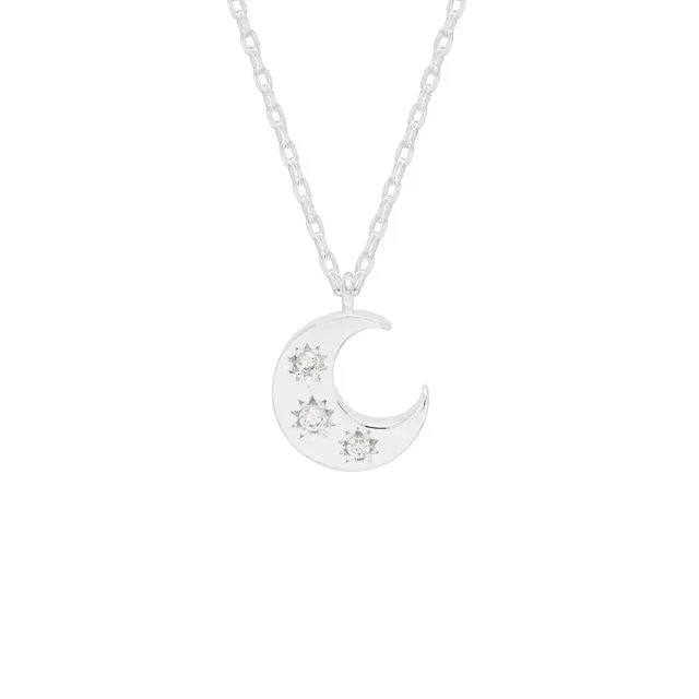Three Stone Moon Necklace - Silver Plated - CHASE THE MOONLIGHT