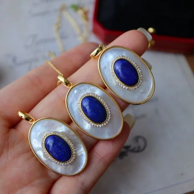 Royal Blue Lapis Lazuli MOP Large oval pendant - Pendant Only