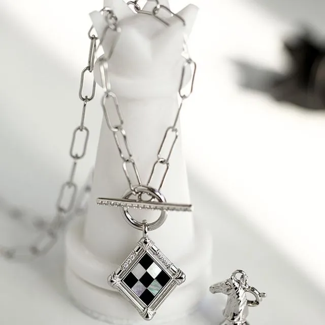 Modern Gallery - Vintage look check board necklace - sterling silver