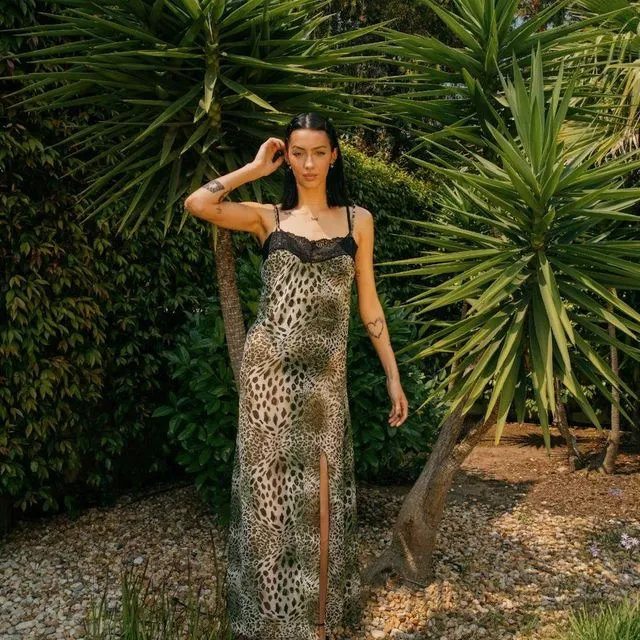 Green Leopard Lace Maxi Dress