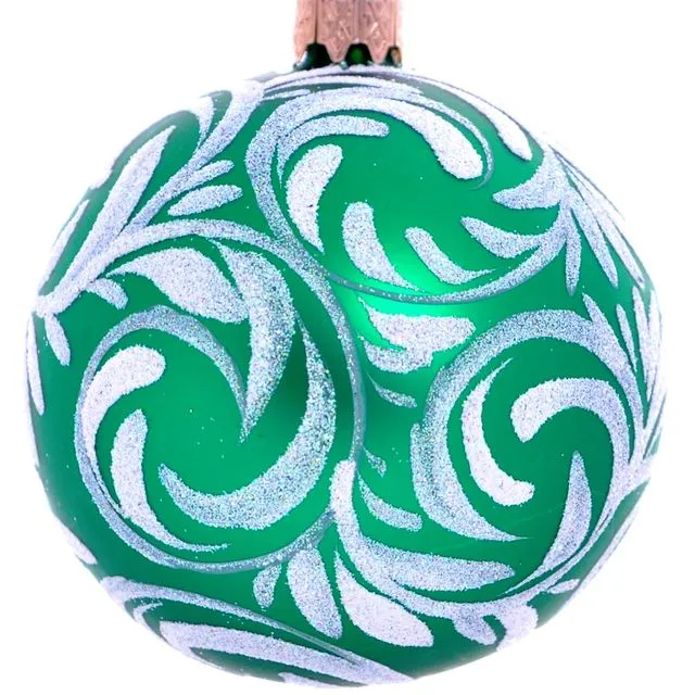 3.2" Glass Christmas Ornaments - Snow Queen on Green, set 4