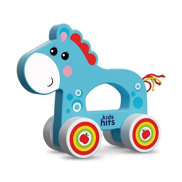 Kids Hits: Colorful Wooden Push &amp; Pull Toy Pull-Along Horse