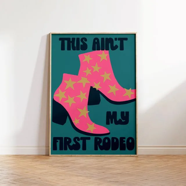 This Ain't My First Rodeo' Print in Blue and Pink