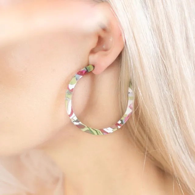 Pink and Green Large Hoop Earrings