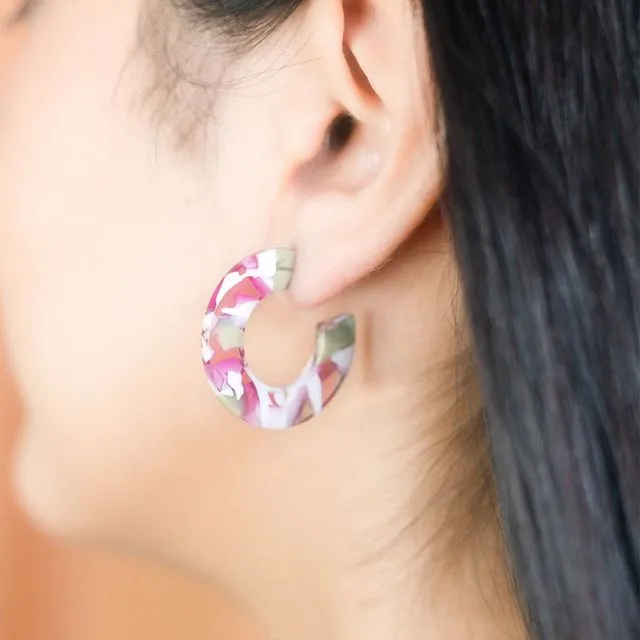 Pink and Green Small Hoop Earrings