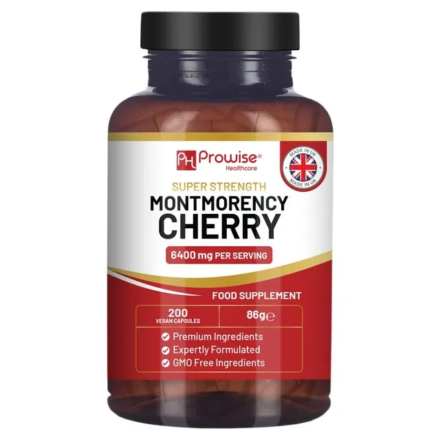 Montmorency Cherry 6400mg - 200 Tart Cherry Capsules - Natural Tart Cherry Extract Supplement for Men & Women