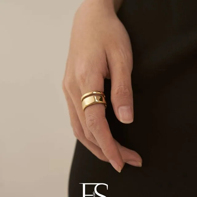 18K Gold Chunky Double Band Ring