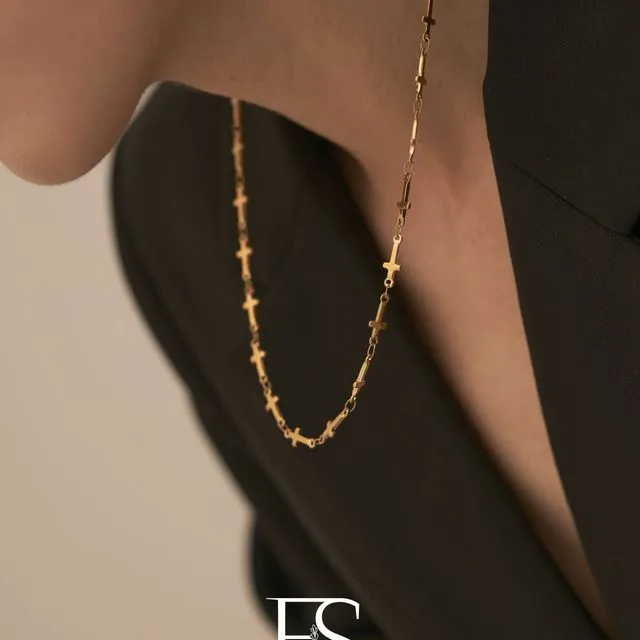 18K Gold Filled Cross chocker, Cross charm necklace