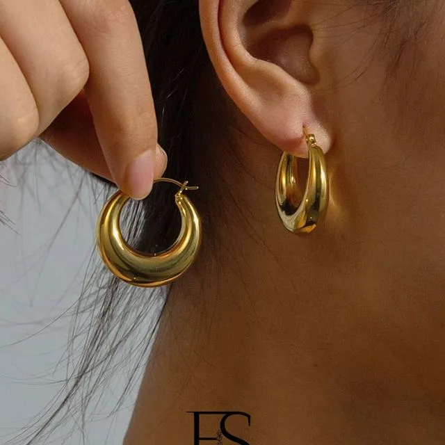 18k Gold Hoop Earrings; Dangle Drop Earring