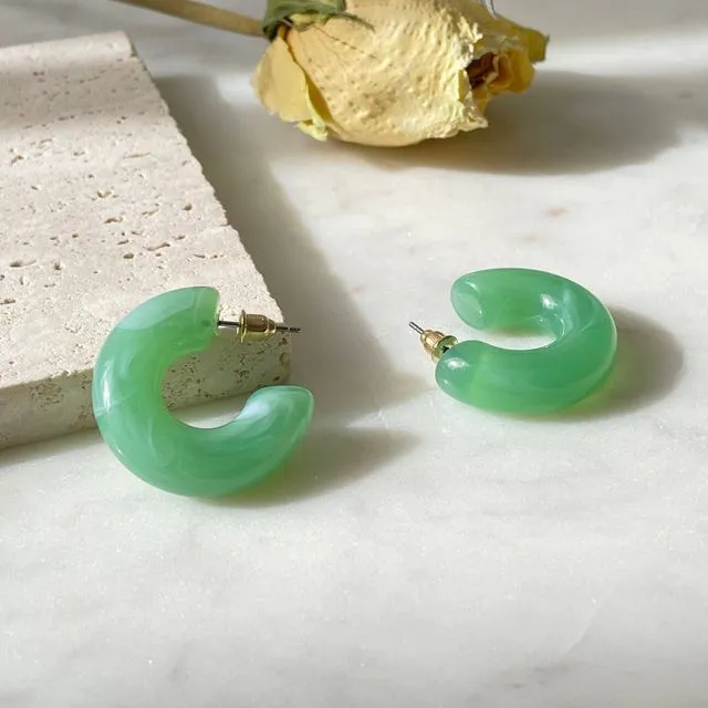 Chunky Jade color hoop earring, Green acrylic open hoop earr