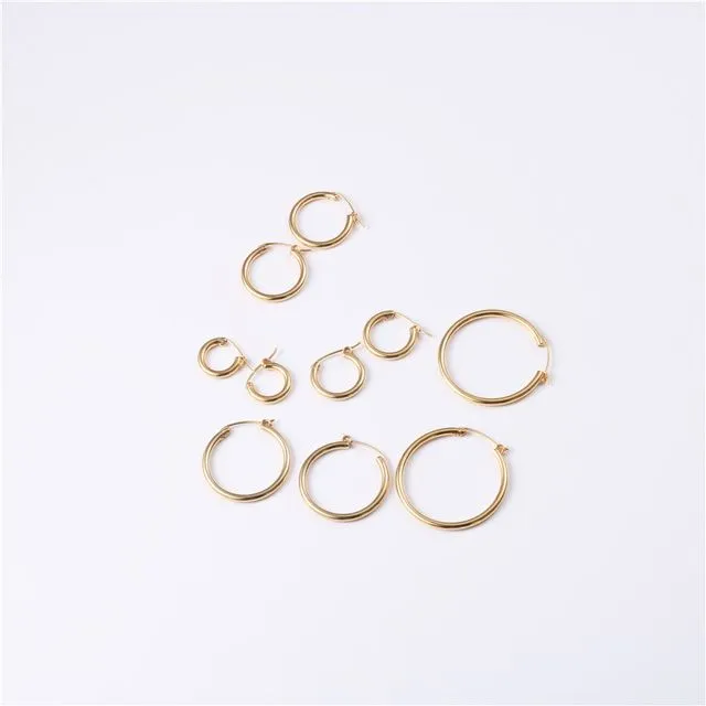 Mini Large Gold Tube Hoop Eurowire Earrings