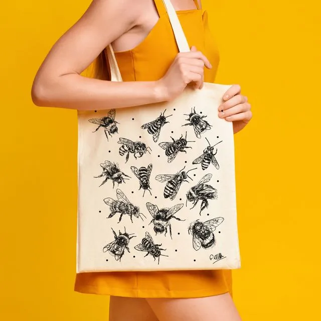 Bees Screen Printed Cotton Tote Bag | Hand Drawn Design by Gemma Keith