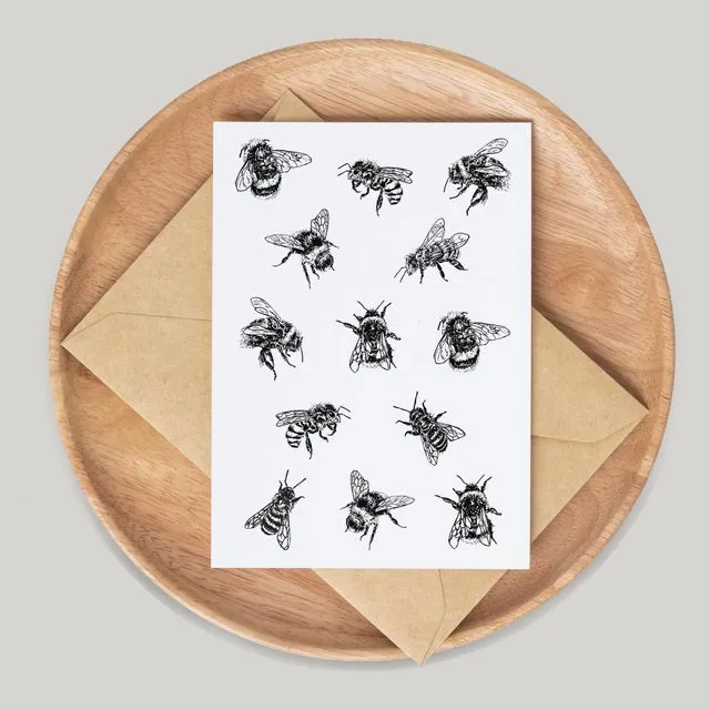 Bees Greeting Card | Hand Drawn Design by Gemma Keith