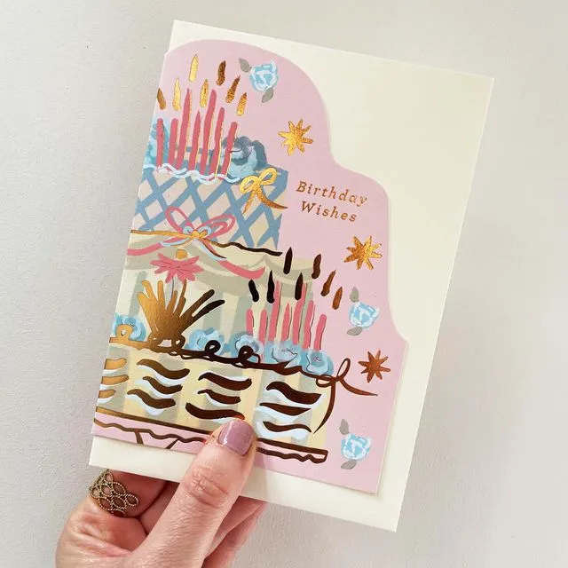 Birthday Wishes | Shaped Birthday Card | Vintage Cake Card 