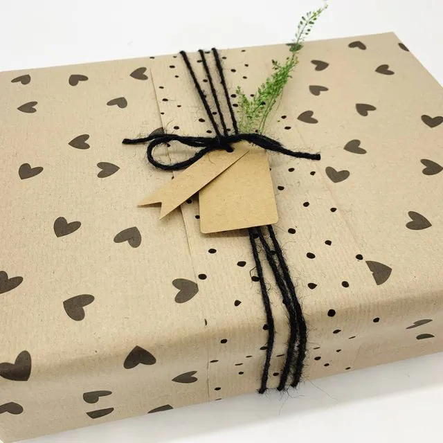 Black Hearts Recycled Eco Kraft Wrapping Paper
