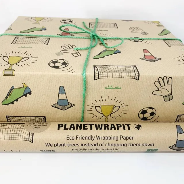 Football Mad Recycled Kraft Wrapping Paper Gift Wrap