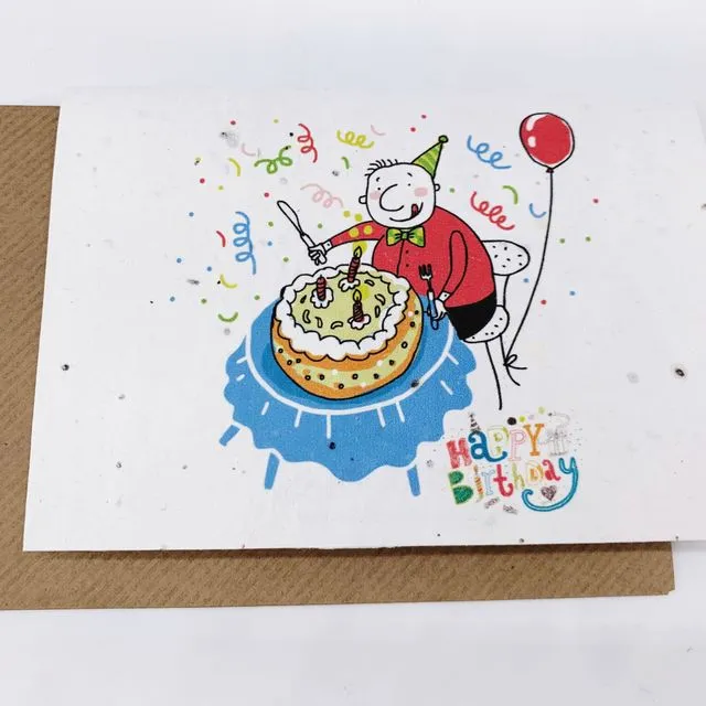 Plantable Greetings Card - Person Eating Birthday Cake