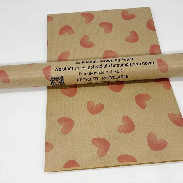 Red Hearts Recycled Kraft Wrapping Paper