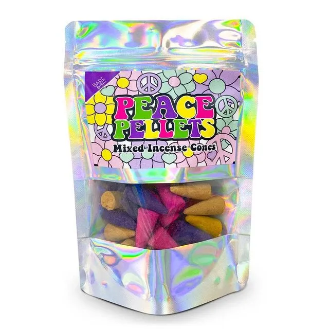 Peace Pellets. 30 Mixed Incense Cones. 70s Hippie Themed.