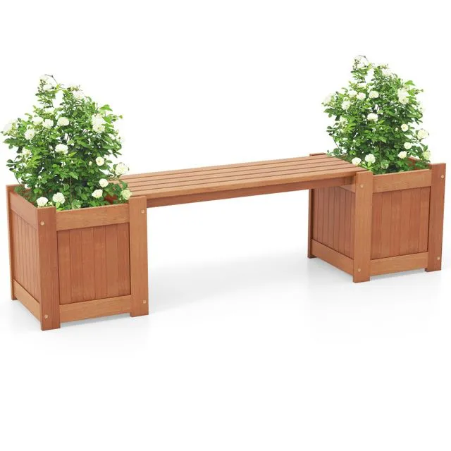 Wood Planter Box with Bench for Garden Yard