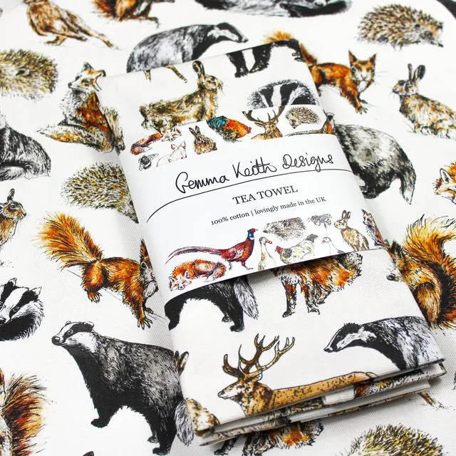 Woodland Animals Cotton Tea Towel | Printed in the UK | Designed by Gemma Keith