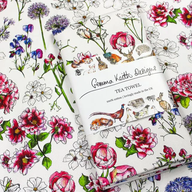Floral Cotton Tea Towel | Printed in the UK | Designed by Gemma Keith Flowers