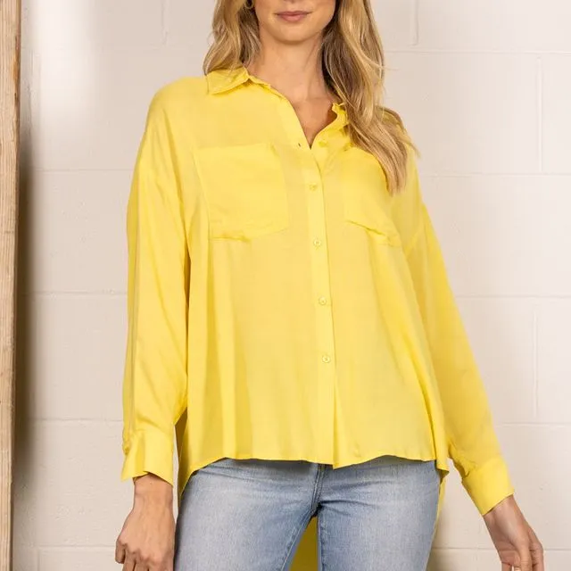 YELLOW BUTTON UP LIGHTWEIGHT COLLARED BLOUSE TOP B51818W