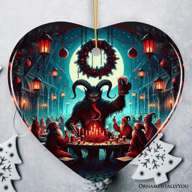 Krampus’s Unholy Revelry Ornament, Dark Folklore Celebration and Spooky Decor (Heart)