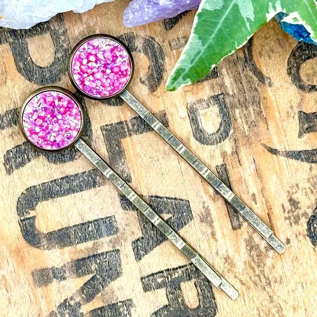 Pink Spineal Druzy Bobby Pins