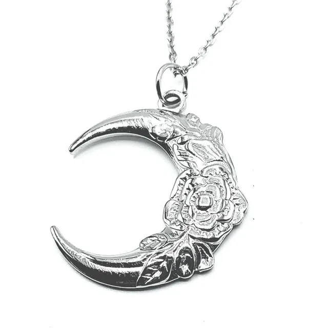 Crescent Moon Flowering Stainless Steel Necklace