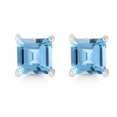Blue Topaz Square Sterling Silver Post Stud Earrings