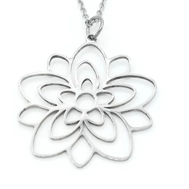 Fancy Flower Outline Stainless Steel Necklace