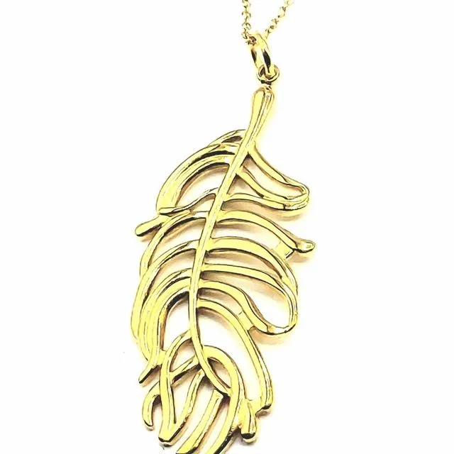 Artistic Feather Gold Plated Stainless Steel Necklace