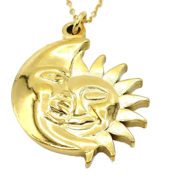 Sun and Moon Gold Plated Stainless Steel Necklace