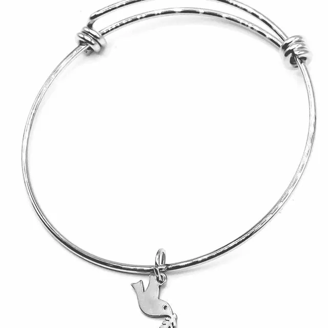 Peace Dove Stainless Steel Wire Charm Bangle Bracelet
