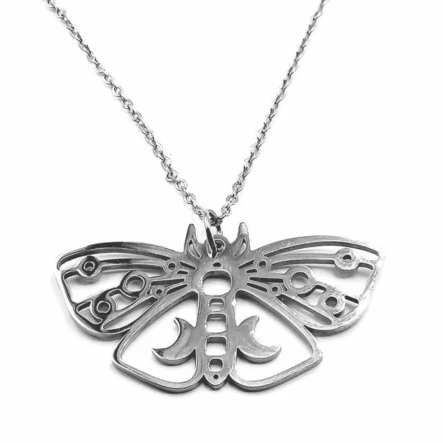 Butterfly Crescent Moon Cutout Stainless Steel Necklace