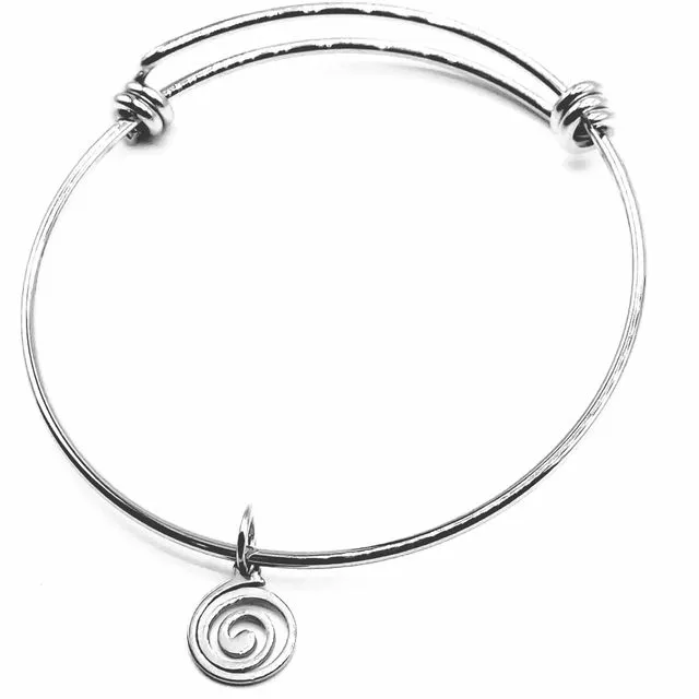 Swirl Spiral Stainless Steel Wire Charm Bangle Bracelet