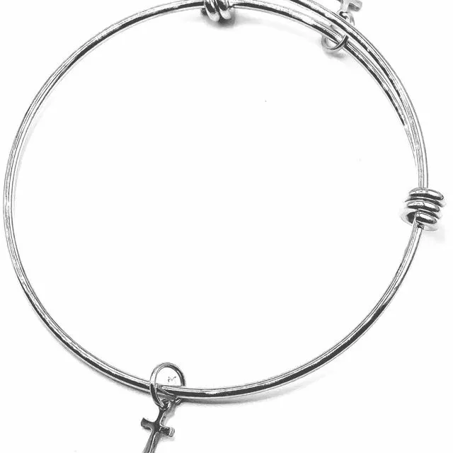 Small Crosses Stainless Steel Wire Charm Bangle Bracelet