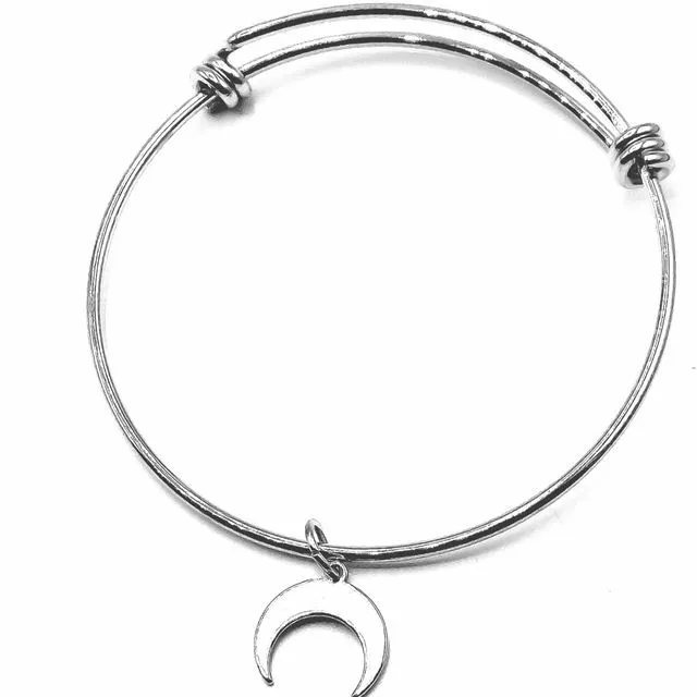 Crescent Horn Stainless Steel Wire Charm Bangle Bracelet