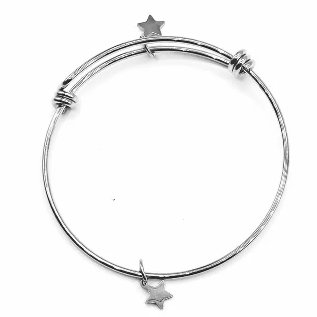 Small Stars Stainless Steel Wire Charm Bangle Bracelet