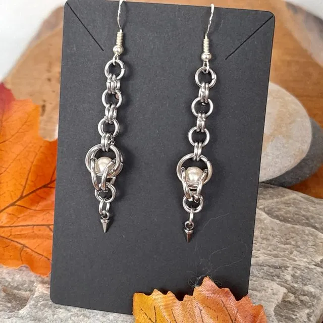 Simple Chain and Bead Chain Maille Dangle Earrings